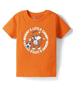 Babyhug Cotton  Knit Half Sleeves T-Shirt With Little Mommy's Champ Text Print - Orange