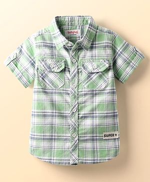 Babyhug Cotton Woven Half Sleeves Checkered Shirt - Light Green