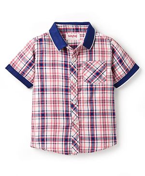 Babyhug Cotton Woven Half Sleeves Shirt with Check Print - Red & Navy Blue