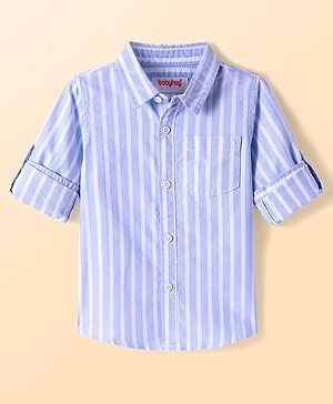 Babyhug Cotton Woven Full Sleeves Striped Shirt - Light Blue