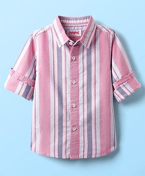 Babyhug Cotton Woven Full Sleeves Shirt With Stripes - Pink