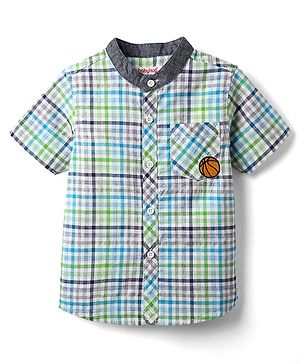 Babyhug Cotton Woven Mandarin Collar Half Sleeves Checkered Shirt - Multicolour