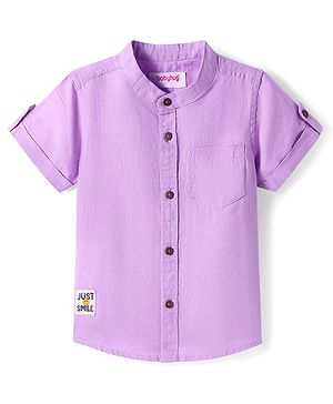 Babyhug Cotton Woven Half Sleeves Solid Color Shirt With Mandarin Collar - Lavender