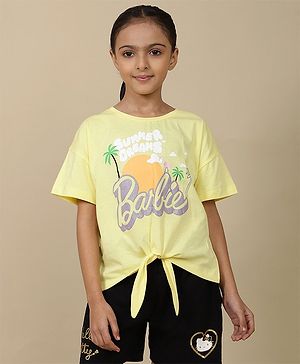 Kidsville Cotton Mattel Featuring Half Sleeves Barbie Text Printed Top - Yellow