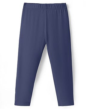 Babyhug Cotton Lycra Full Length Skinny Fit Solid Leggings with Stretch - Navy