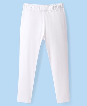 Babyhug Cotton Lycra Full Length Skinny Fit Solid Leggings with Stretch - White