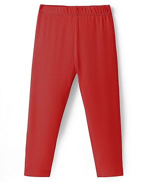 Babyhug Cotton Lycra Knit Full Length  Solid Color Legging with Stretch - Red