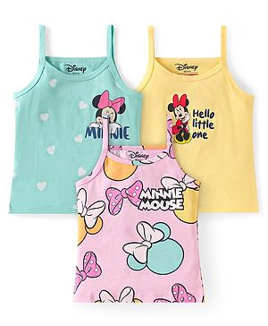 Babyhug Disney Single Jersey Knit Singlet Sleeves Slips with Minnie Mouse Family Graphics Pack of 3 -Pink Yellow & Light Blue
