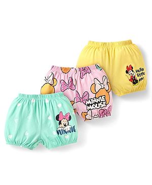 Babyhug Single Jersey Knit Bloomers  With Minnie Mouse Family Graphics Pack Of 3 - Yellow Pink & Light Green