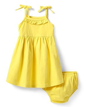 Babyhug Single Jersey Knit Sleeveless Solid Color Frock with Bloomer - Yellow