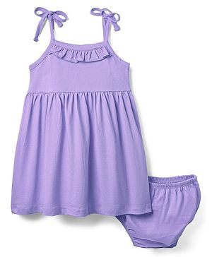 Babyhug Single Jersey Knit Solid Colour Sleeveless Frock With Bloomers - Mauve