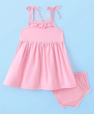 Babyhug Cotton Woven Sleeveless Solid Color Frock With  Bloomer -  Pink