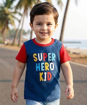 Babyhug Cotton Knit Half Sleeves T-Shirt with Text Print - Navy Blue