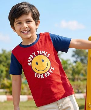 Babyhug Cotton Knit Half Sleeves T-Shirt with Text Print - Red