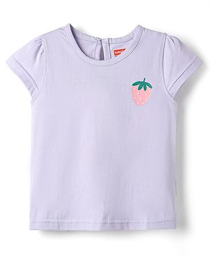 Babyhug Cotton Knit Half Sleeves T-Shirt with Strawberry Print - Lavender
