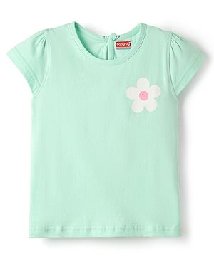 Babyhug Cotton Knit Half Sleeves T-Shirt with Floral Print - Sea Green