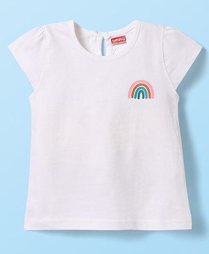 Babyhug Cotton Knit Half Sleeves T-Shirt With Rainbow Print - White