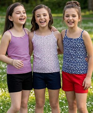Pine Kids Cotton Knit Singlet Slips with Stripes & Polka Dot Pack Of 3 - Color May Vary