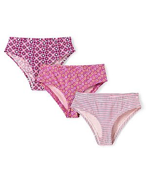 Pine Kids Cotton Elastane Knit Panties with Hearts Print & Stripes Pack of 3 (Color May Vary)