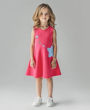 Bonfino 100% Cotton Knit Sleeveless Dress with Sling Bag Print - Dark Pink
