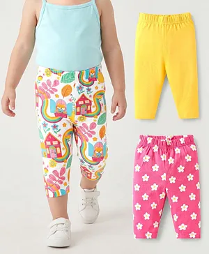 Babyhug Cotton Lycra Knit Three
                              Fourth Length Leggings With Floral Print
                              Pack of 3 - Yellow White & Pink