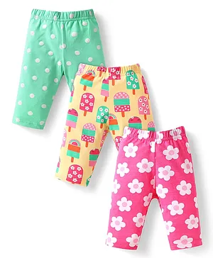 Babyhug Cotton Lycra Knit Capri
                              Length Leggings With Floral & Ice
                              Cream Print Pack of 3 - Dark Pink Yellow
                              & Sea Green