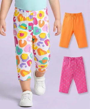 Babyhug Cotton Lycra Three Fourth
                              Leggings With Polka Dot Pack Of 3 - Pink
                              White & Orange