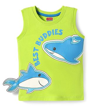 Babyhug Cotton Knit Sleeveless Tank T-Shirt With Sea Life Print -Limegreen
