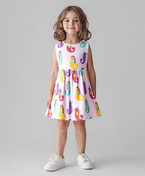 Bonfino 100% Cotton Knit Sleeveless Dress with Birds Print - Lavender