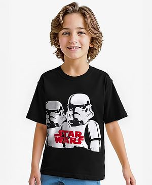 Pine Kids Lucas Single Jersey Knit Half Sleeves Oversized Drop Shoulder T-Shirt With Storm Trooper Graphic & Gel Print Detailing - Black
