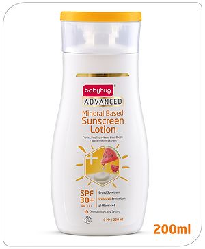 Babyhug Advanced Mineral Based Sunscreen Lotion with SPF 30 +, PA+++, Broad Spectrum (UVA/UVB) Protection & No White Cast - 200ml