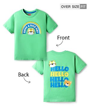 Babyhug Cotton Knit Half Sleeves Oversized Drop Shoulder T-Shirt With Front & Back Have A Nice Day Text Print - Light Green
