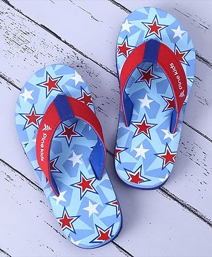 Pine Kids Slip On Flip Flops  with Stars Print - Light Blue & Red