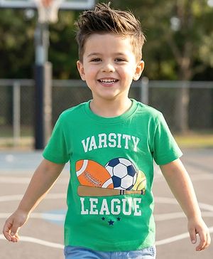 Babyhug Cotton Knit Half Sleeves T-Shirt with Sport Print - Mint