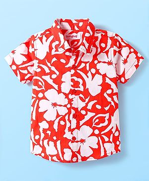 Babyhug Cotton Woven Half Sleeves Shirt With Floral Print - Red