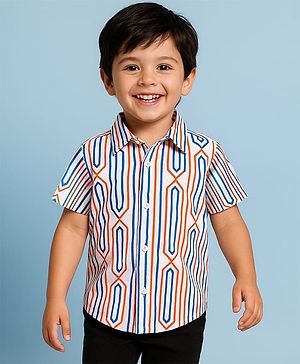 Babyhug Cotton Woven Half Sleeves Shirt With  Abstract Print - White