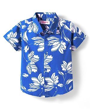 Babyhug Cotton Woven Half Sleeves Shirt With Floral Print - Blue