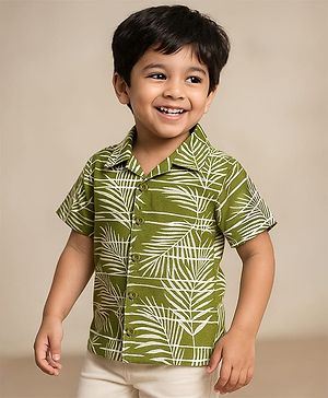 Babyhug Viscose Woven Half Sleeves Shirt With Tropical Theme Print - Green