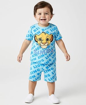 Babyhug Disney Single Jersey Knit Half Sleeves Shorts Night Suit With Lion King Graphics - Light Blue