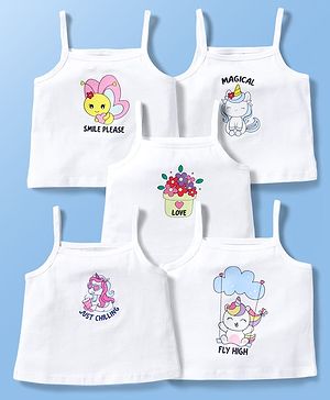 Doodle Poodle 100% Cotton Single Jersey Knit Sleeveless Slips With Animal Print Pack Of 5 - White