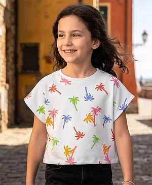 Kookie Kids Single Jersey Knit Half
                              Sleeves T-Shirt with Coconut Tree Print -
                              White