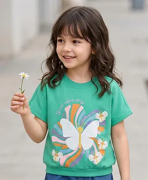 Kookie Kids Single Jersey Knit Half
                              Sleeves T-Shirt with Rib Hem Butterfly
                              Print - Mint