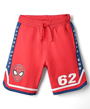 Pine Kids Marvel Terry Knit Knee Length Shorts With Spider Man Graphics - Red