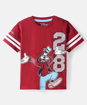 Babyhug Disney Single Jersey Knit Half Sleeves T-Shirt with Goofy Graphics - Red
