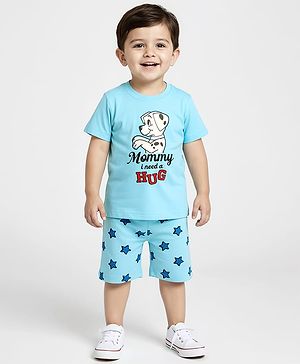 Babyhug Disney Single Jersey Knit Half Sleeve Short Night Suit With 101 Dalmatians Graphic - Light Blue