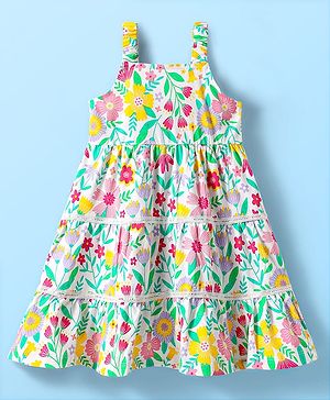 Babyhug Cotton Woven Sleeveless Frock with Floral Print - White