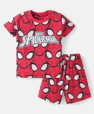 Babyhug Marvel Single Jersey Knit Half Sleeves Shorts Night Suit With  Spider-Man Print - Red