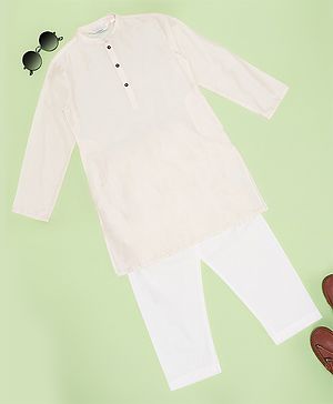 Indus Route by Pantaloons Full Sleeves Solid Kurta Pyjama Set - Beige
