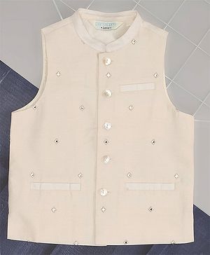 Indus Route by Pantaloons Sleeveless Rhinestones Embellished Jacket - Beige