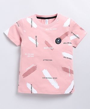 giniekids Cotton Half Sleeves Be Positive Text Printed Tee - Dusty Pink